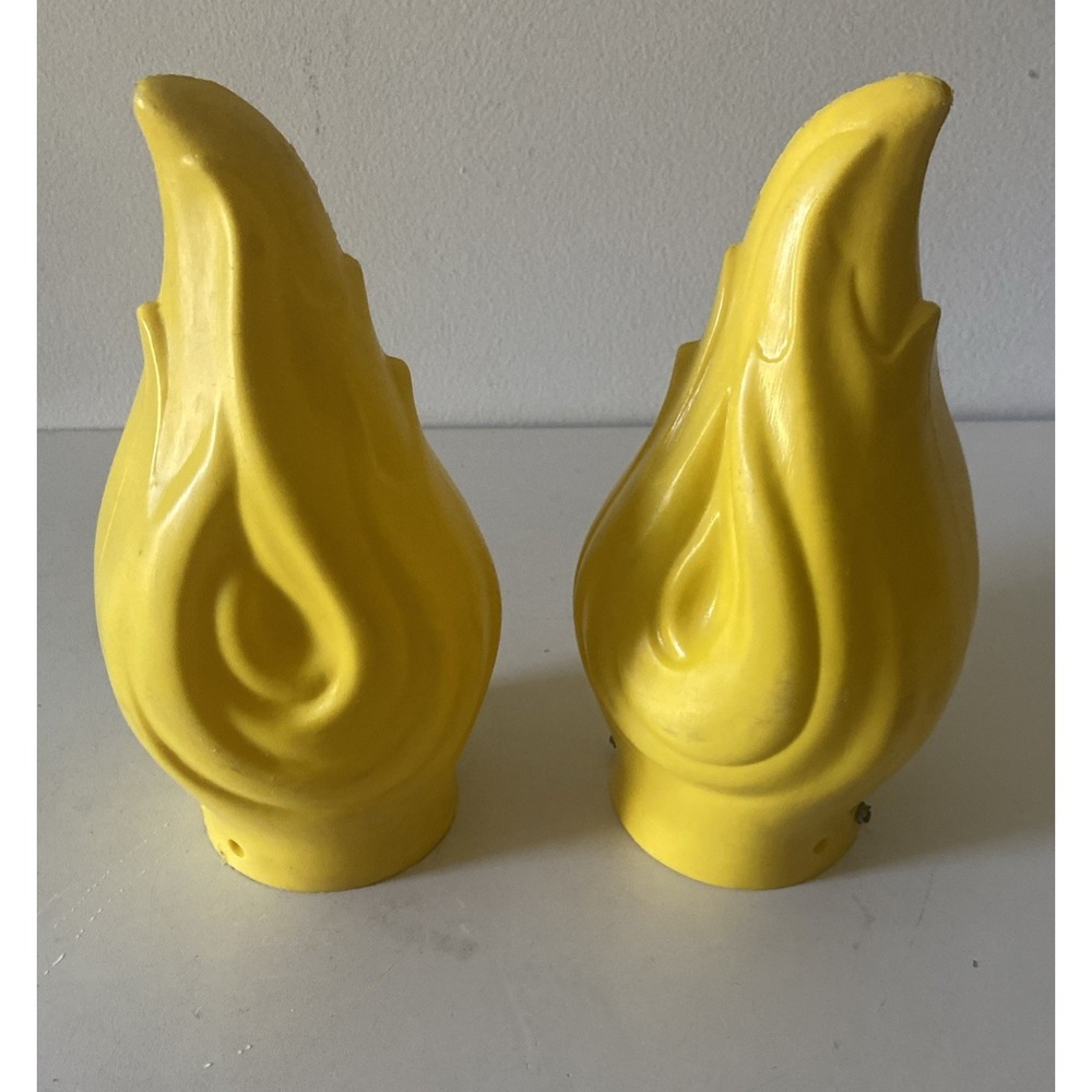 Vintage Yellow Plastic Blow Mold Flame Toppers Replacement Set of 2 / 10"x 4"
